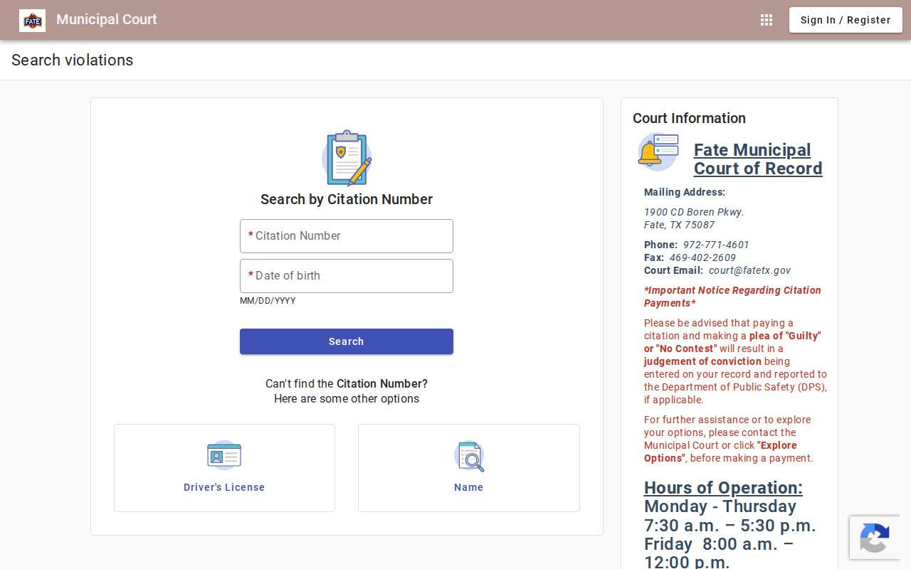 Rockwall County Fate municipal court record search fields