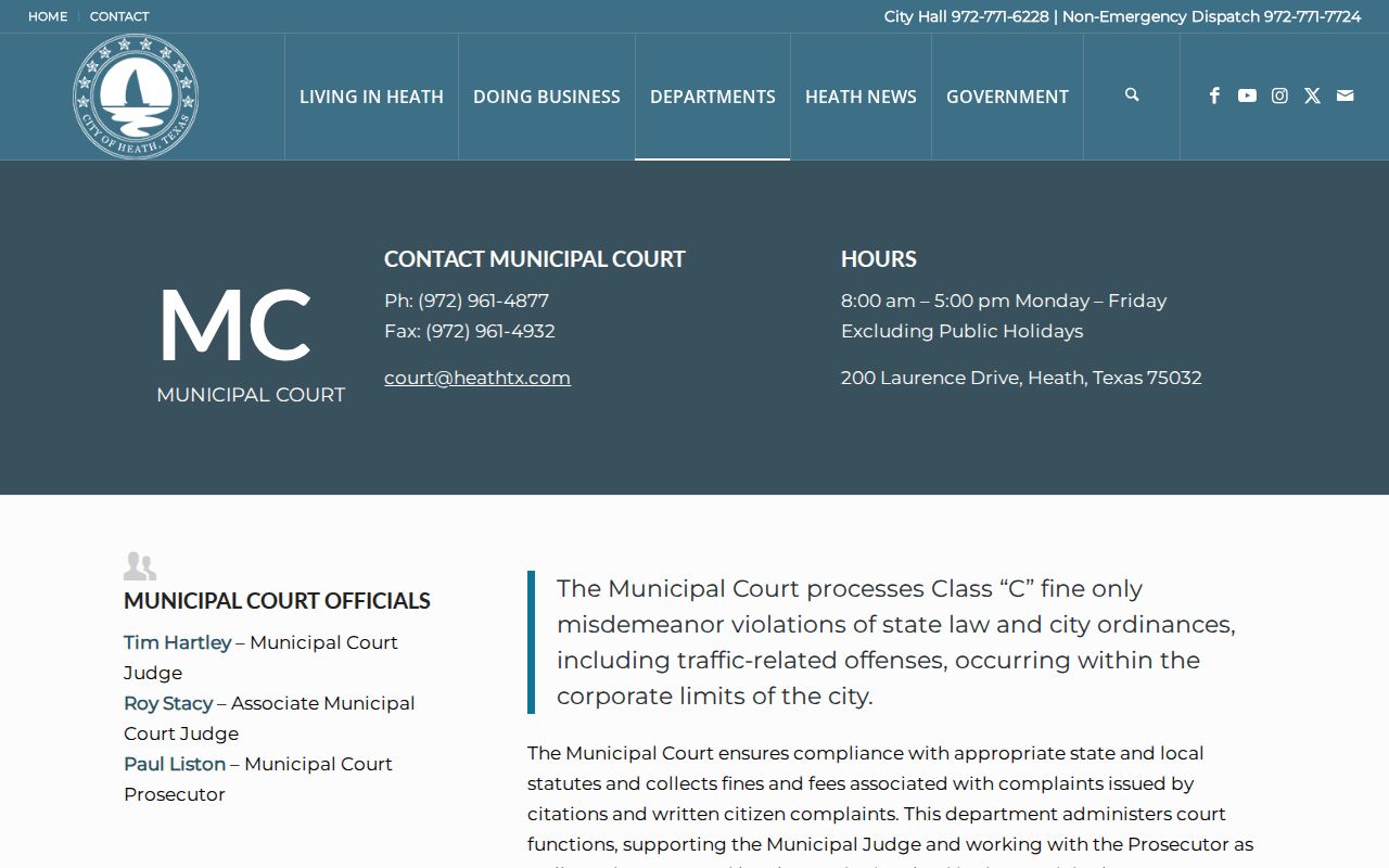 Rockwall County Heath traffic court dates and rules