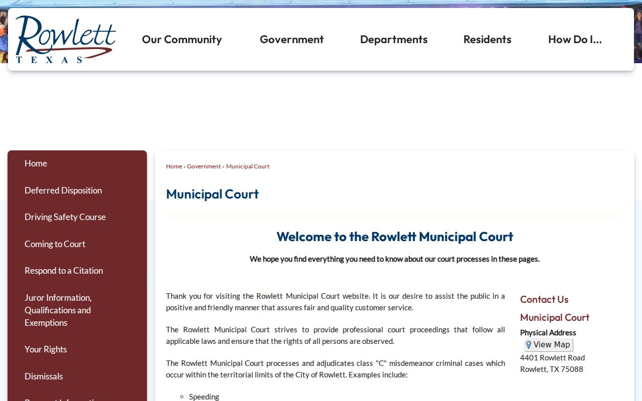 Rowlett Municipal Court records and local court statistics