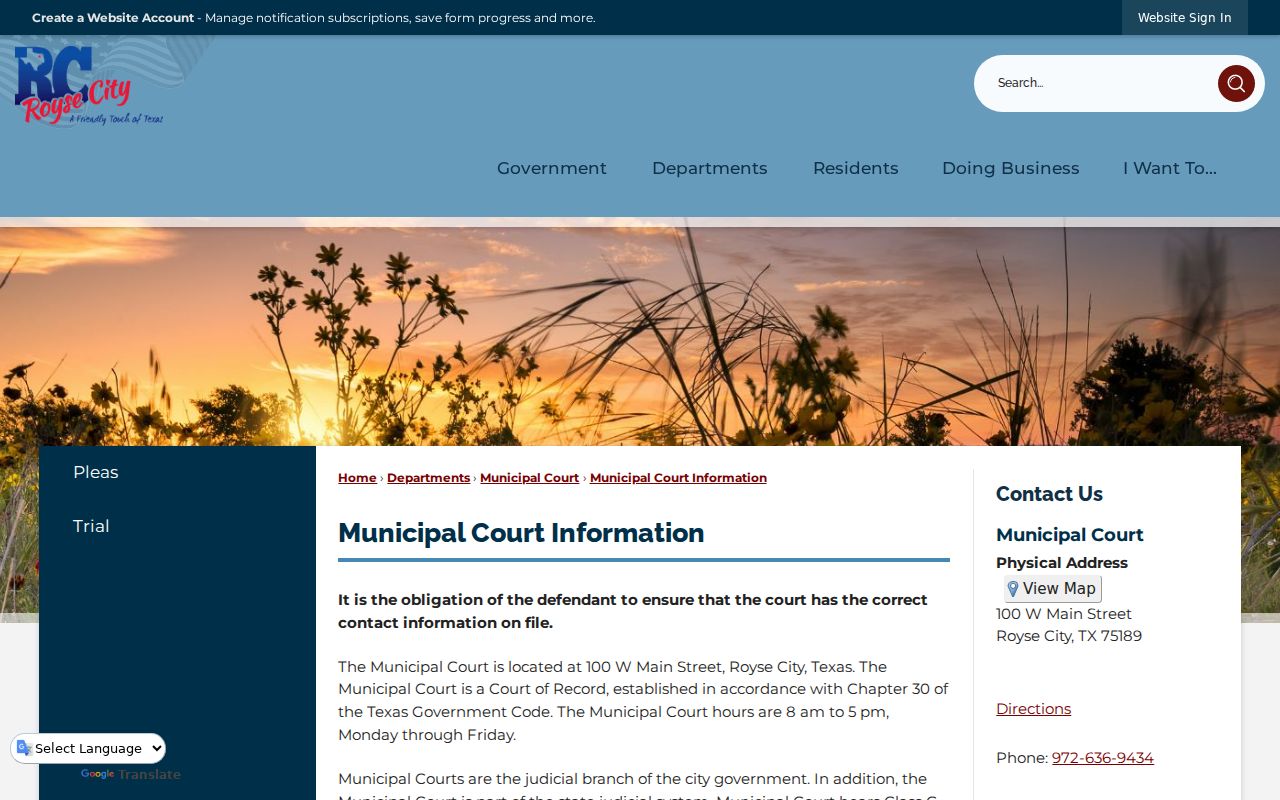 Royse City court records appearance and trial information