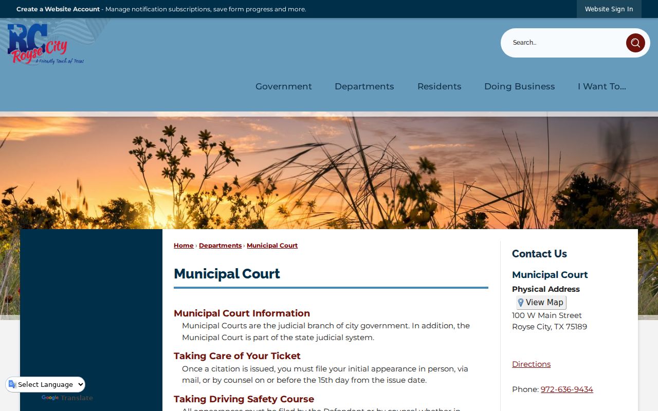 Royse City Municipal Court records and court-of-record page