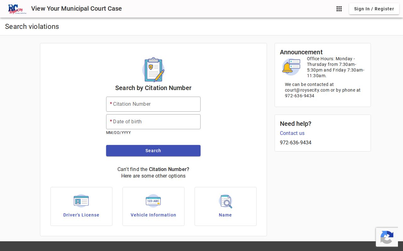 Royse City court records citation search fields