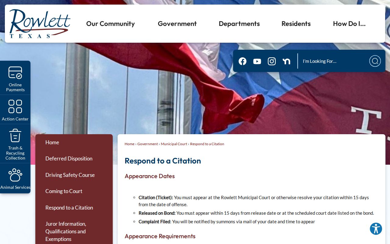 Rowlett court records citation response and trial options