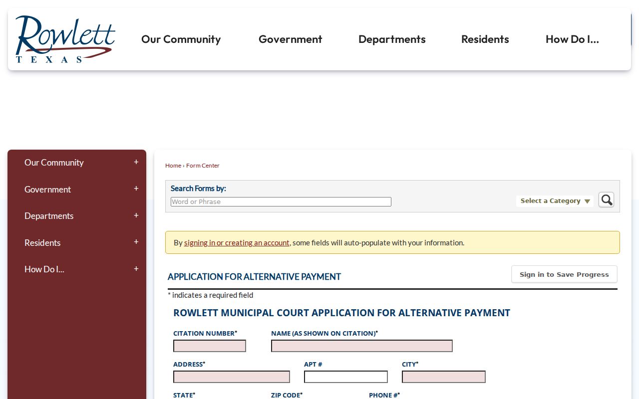 Rowlett court records alternative payment application fields